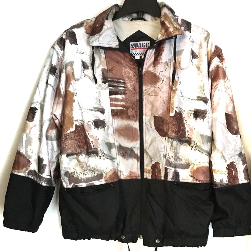 Vintage 1980s 1990s Windbreaker Jacket Coat Nuage Sport Size S Brown White Black